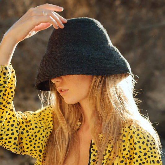 NAOMI Jute Crochet Straw Hat in Black